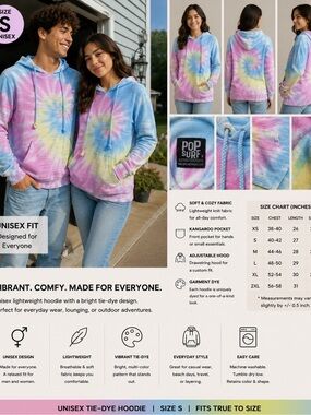 Pop Surf Unisex Pastel Tie-Dye Hoodie - Blue Pink Yellow